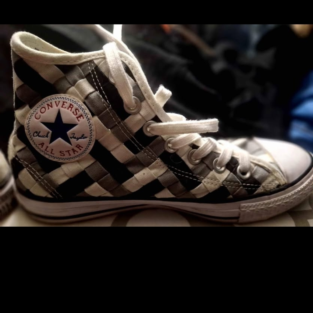 Converse Black and White High-Top Sneakers with Geometric Pattern Good Condition